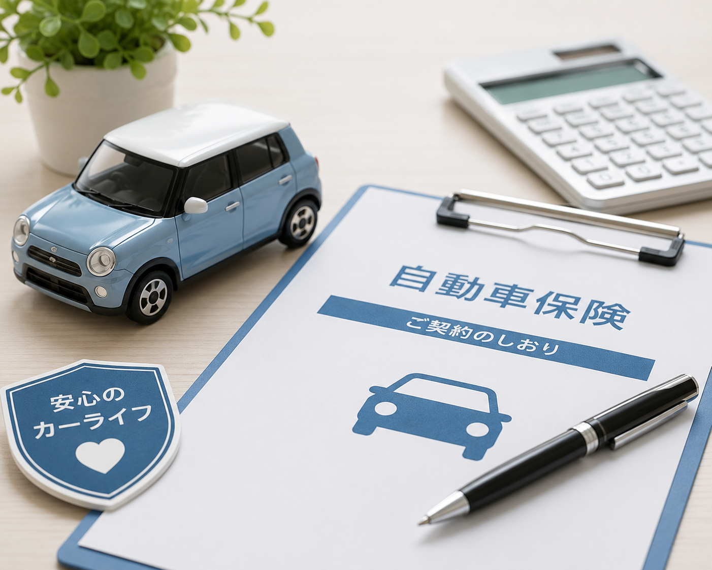 自動車保険の契約書とミニカー